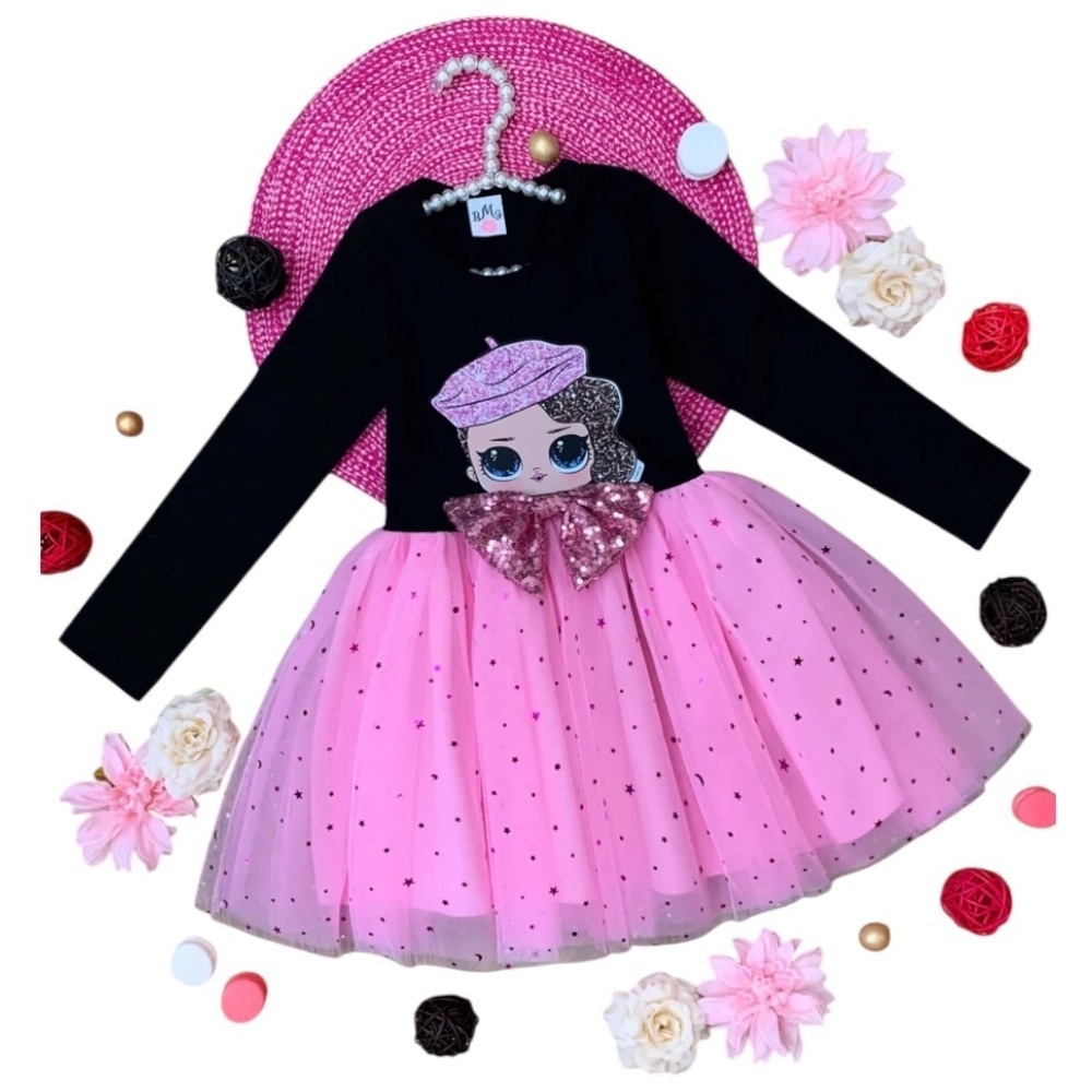 MIA BELLE L.O.L. SURPRISE Girls long sleeve black pink sparkle tutu dress NWT 8